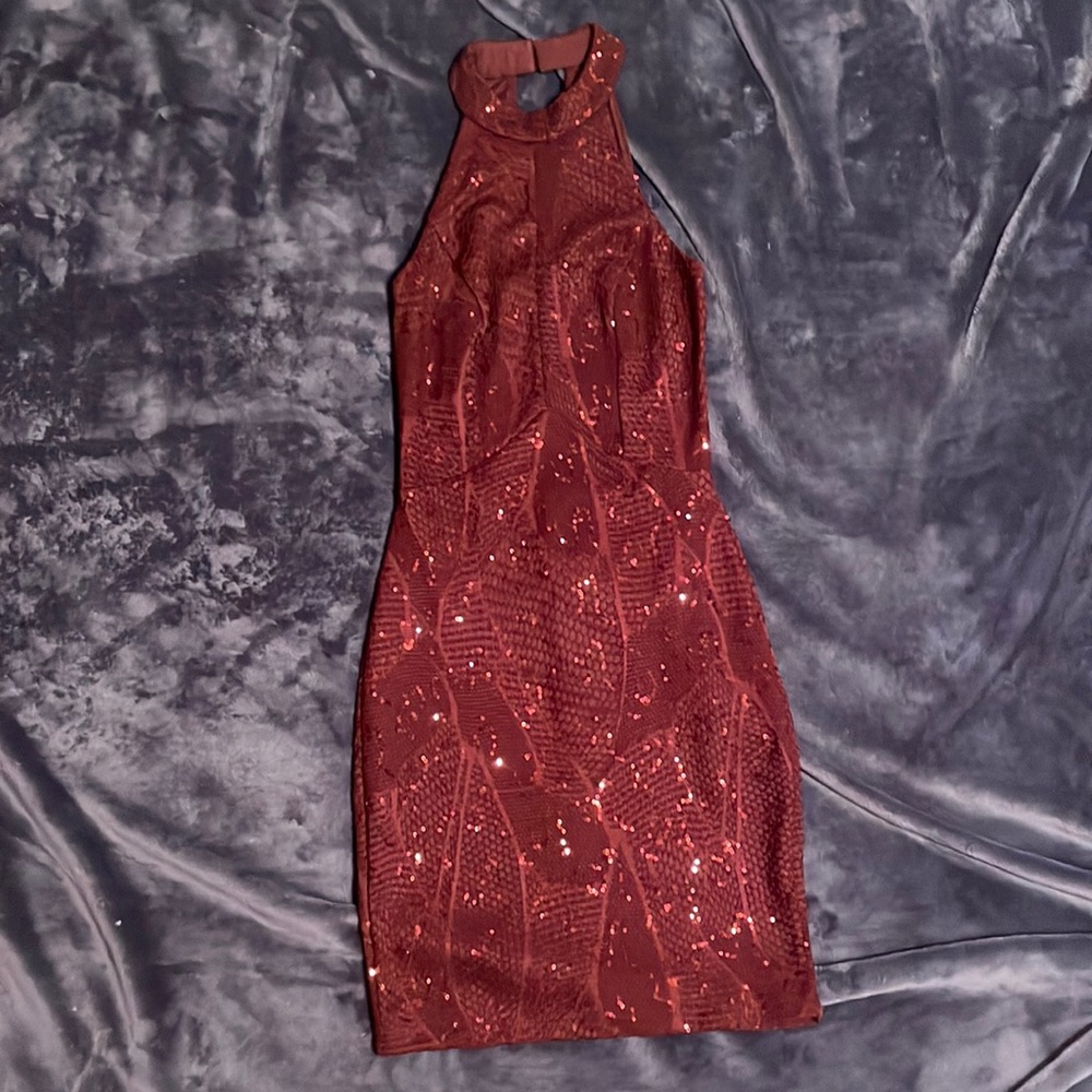 Sparkly burgundy mini dress